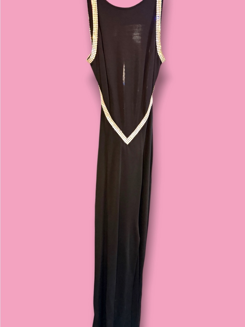 Cache Backless Maxi Dress with Rhinestone Trim 90’s Vintage